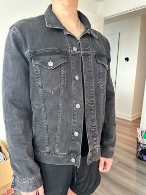 Men's Washed Black Denim Jacket - Classic Trucker Style